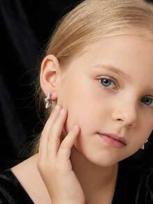 1 Pair Cute & Elegant Silver-Tone Cubic Zirconia Star Stud Earrings, Children's Jewelry Accessory, Valentine's Day Gift - Silver - View 1