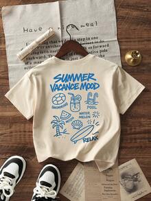 Tween Girls Casual Printed Round Neck Short Sleeve T-Shirt, Summer Top - Apricot - View 4