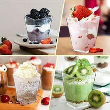 [10/20/25/50/100 个装] 方形透明冰淇淋慕斯杯，带盖，甜点杯，布丁杯，适用于咖啡馆、小吃店、自助餐、家庭、厨房、烘焙派对，可盛装布丁、芝士蛋糕、慕斯、果冻等。 - 透明 - 查看 8