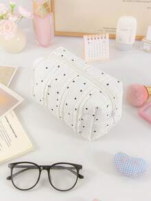 1 Túi đựng mỹ phẩm nữ bằng vải ren chấm bi trang trí họa tiết sọc mềm mại, túi du lịch xách tay có khóa kéo xếp nếp, túi đựng đồ dùng vệ sinh cá nhân dễ thương, túi đựng mỹ phẩm chăm sóc da du lịch dung tích lớn có tay cầm, túi đựng đa năng, túi đựng cọ trang điểm, túi sắp xếp đồ trang điểm - trắng - Xem 15