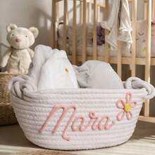 1pc Personalized Letter Handmade Basket, Party Gift Basket, Easter Gift, Party Favor, Round Rope Gift Basket - White Storage Basket - View 16