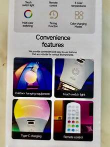 Bóng đèn LED RGB nhiều màu, đèn âm trần đa sắc, đèn nền có thể điều chỉnh độ sáng, bóng đèn hình cầu RGB với công tắc cảm ứng điều khiển từ xa và chức năng sạc khẩn cấp, thích hợp trang trí phòng khách, phòng ngủ. - bóng đèn RGB - Xem 10