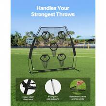 7 X 7 Ft Football Trainer Throwing Net, Training Throwing Target Practice Net With 5 Target Pockets, Knotless Net Includes Straps And Portable Carry Case, Improve QB Throwing Accuracy, Black - 7*7 Ft 5-hole Black - View 4