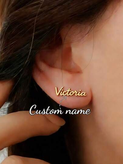 Pendientes con placa de nombre personalizada de acero inoxidable 3D, pendientes con nombre de doble capa soldados, regalo de joyería elegante para la novia, adecuado para cumpleaños, Día de la Madre, regalos de Navidad para la familia