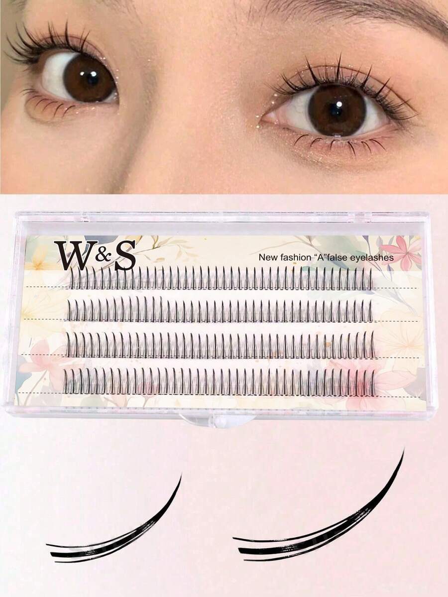4 Rows/160 Clusters C Curl A Type False Eyelashes, Delicate Magnifying Eyes, Anime-Style Lashes Natural & 3D, Suitable For Daily, Party, Makeup - Black - View 1
