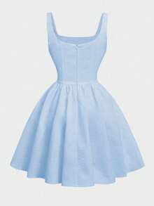 春夏法式极简风白色吊带连衣裙，女士高端时尚方领收腰无袖露背修身迷你连衣裙派对装 - 淺藍色 - 查看 6