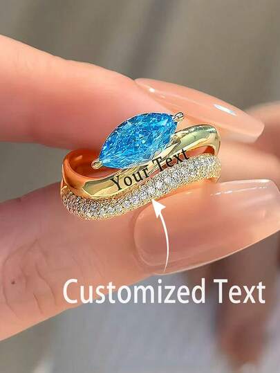 2pcs/Set Customized Stackable Rings, Cubic Zirconia Rhinestone Rings, Engraved, Valentine's Day Gift, Gift For Her