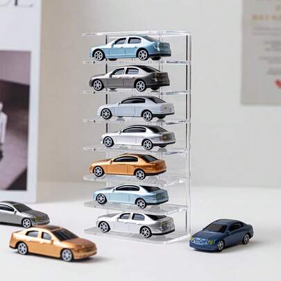 1 pieza Soporte de exhibición de plástico para modelos de autos de juguete, organizador de vitrina transparente para coleccionables, autos de juguete Matchbox que sostienen 7 mini autos de juguete, unidad de estantería de gabinete de almacenamiento para decoración del hogar, regalo perfecto para niños, niñas, coleccionistas y entusiastas