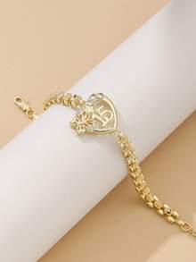 15th Anniversary Gold-Tone Bracelet, Heart & Butterfly Shaped Decor, Fashion Party Jewelry, Adjustable Chain, Ideal Gift For Teenage Girls (2026 New Arrival)