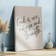 1pc Minimalist Motivational Wall Art, Inspirational Quote, Girl Apartment Artwork Framed Wall Art, Wrapped Canvas Poster Vintage Prints, God Is Our Refuge And Strength. - Minimalist, Minimalist, Modern, Graphic Design Style, Home Living Room Bedroom Ofice Wall Decor, Birthday Party Decor, Hanging Hardware Included - Wrapped Framed Canvas, Vertical - Lienzo enmarcado - Ver 4