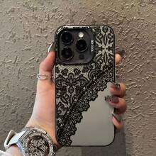 Fashionable Luxury Black Lace Print Partial Screen Phone Case Compatible With 17/16/15 Pro Max, Also Fits 14/13/12/11 Models And XS/XR, With Anti-Pollution Feature - Multicolor - View 1