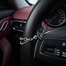 Silver Steering Wheel Chain With Black Cross Charm | Religious Car Accessory | Gothic Auto Decor | Unique Gift For Him Or Her - Steering Wheel Decorative Chain - View 5