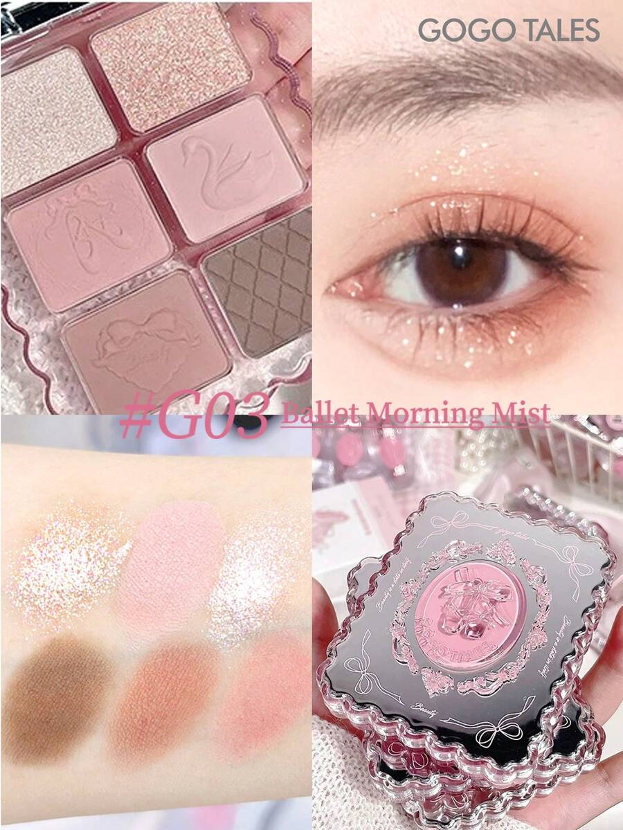 GOGO TALES GOGOTALES Soft Pink Matte Eyeshadow Palette, Ballet Series, Includes Matte Earthy Tones And Delicate Luminous Highlighter, Mini Travel Palette Suitable For Daily Makeup And Beginners - #G03 Ballet Morning Mist - View 1