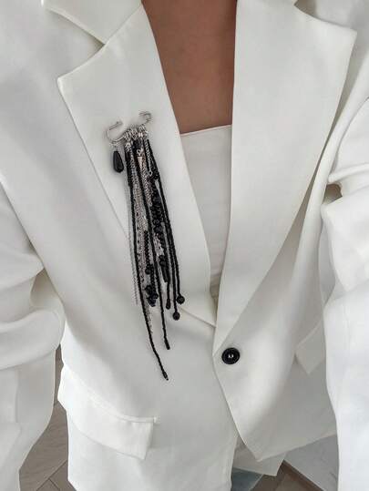 1 Stück Bohemian geometrischer runder Perlen-Kristall-eingelegt Mode Frauen Quaste Brosche, luxuriöser Lässig Party Paar Hochzeit Urlaub vielseitiger Charme Schmuck Brosche Geschenk