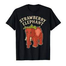Camiseta de meme de juego divertido de elefante fresa Brainrot, camisetas de mujer de manga corta, tops populares - Negro - Ver 1