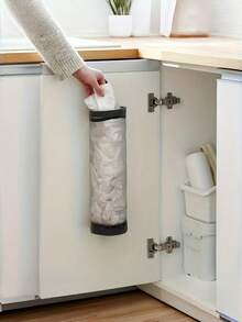 1 件壁挂式伸缩垃圾袋架、购物袋、食品袋、鞋套储物袋、可折叠塑料袋分配器，适用于海滩派对、露营、收纳、房间装饰、厨房配件（颜色/款式随机）