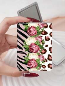 1 pièce Miroir de poche compact pliable de la série de dessins animés Y2K, léger, ultra-fin, miroir à main portable en PU, convenant à de multiples scénarios, avec des éléments classiques comme papillon, fleur, rose, cœur, lèvres, nœud, imprimé léopard, structure de pliage délicate, résistant aux rayures, fiable, facile à transporter - Multicolore - Voir 15