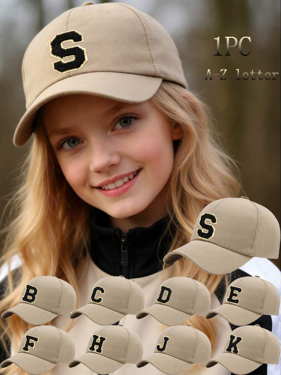 1 PC Children 26 Alphabet Personalized Sun Hat Baseball Caps Girls Boys Snapback Hat Adjustment Outdoor Casual Sun Hats 8-16Y - Khaki - View 1