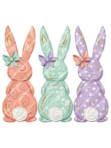 10英寸复活节兔子手绘春季DIY熨烫热转印贴纸，适用于T恤、连帽衫、布料、枕套、包袋和服装装饰，节日派对装饰 - 彩色 - 查看 11