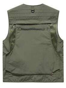 Men's Multi-Pocket Outdoor Utility Vest, Sleeveless Partitioned Pocket Vest, Daily Commute Sports - Army Green - View 4