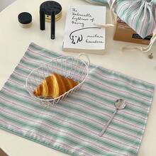 1pc/2pcs/6pcs Korean Style Striped Placemat, Blue Striped Ins Dining Cloth, Dust-Proof Tablecloth - Multicolor - View 9