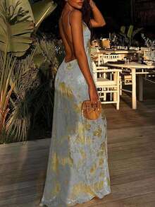 UREREM Đầm nữ mùa hè mới về, kiểu dáng hở lưng cổ chữ V ánh kim, thời trang, thanh lịch, đa năng, phù hợp cho hẹn hò, đi chơi, kỳ nghỉ, đám cưới, tiệc tùng, lễ hội, lễ Phục sinh, lễ hội âm nhạc, Oktoberfest. Vải dệt nhẹ 110g, đầm ánh kim gợi cảm. - Màu Xám nhạt - Xem 2