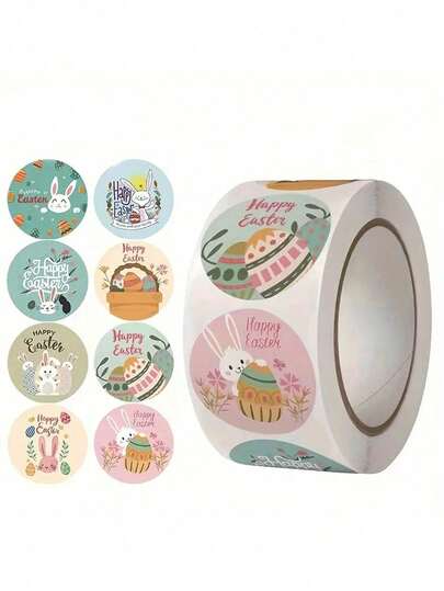 500pcs/Roll Easter Egg Stickers, Holiday Gift Packaging Self-Adhesive Labels, Easter Egg & Rabbit Self-Adhesive Rolls, Party Gifts DIY Decorations, Suitable For Holidays And Home Decor