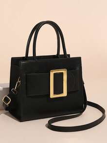 1pc Women's Fashionable Commuter Solid Color Handbag, Portable Versatile Shoulder Bag, Niche High-Quality Luxury Casual Crossbody Bag, Suitable For Dates, Shopping, Gifts, Work - Black - View 1