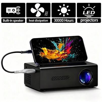 2026 Upgraded Portable Mini Projector, Suitable For Home Theater And Indoor Use, Supports HD/USB/AV/TF, Multiple Colors Available, Includes US/UK/EU Power Adapter, Fulfill Your Private Cinema Dream