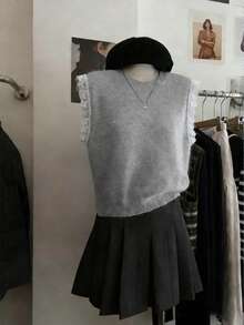 Áo khoác cardigan dáng midi không tay cổ tròn ren cỡ lớn, thích hợp cho du lịch ngoài trời, vui chơi, chụp ảnh, ăn trưa và các dịp khác, món đồ thiết yếu cho phụ nữ. - Xám - Xem 12