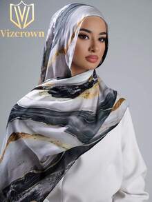 Dreammy Collection 女士大理石纹理透气柔软数码印花穆斯林头巾（不对称印花）