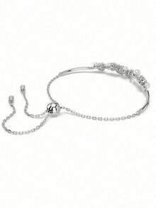 1pc Fashionable Faux Pearl & Crystal Necklace Bracelet Set, Versatile & Elegant Women Bracelet - Silver - View 4