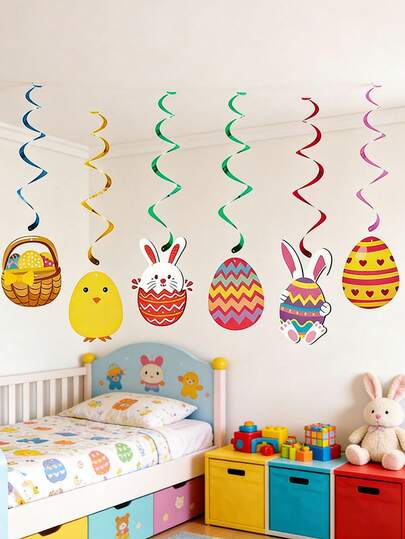 12pcs Easter Hanging Rotating Decorations, Easter Party Hanging Rotating Decorations Egg Rabbit Foil Rotating Decorations Suitable For Home Office School, Easter Party Decorations Collectibles Spring Party Birthday Gifts