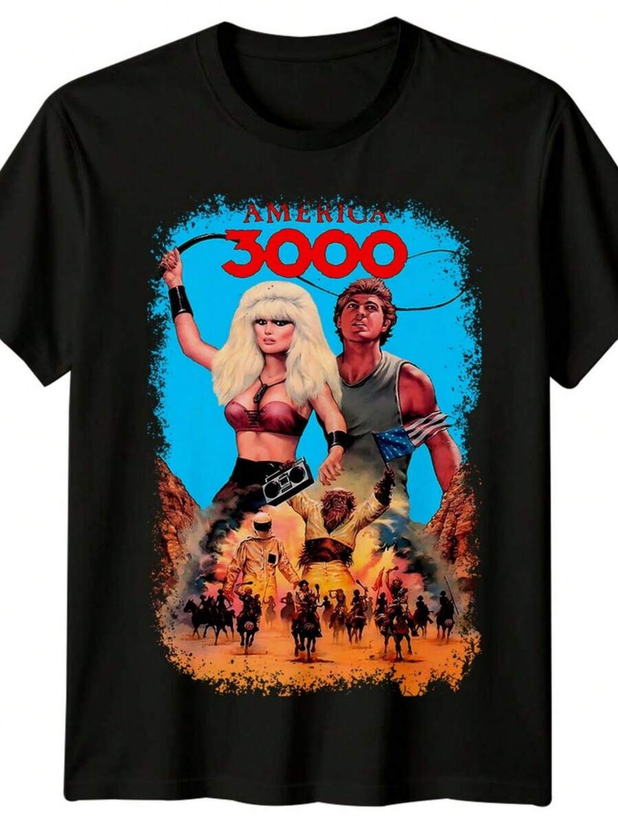 America 3000 (1986) Movie Poster Inspired T-Shirt Retro 80s Tee - Black - View 1