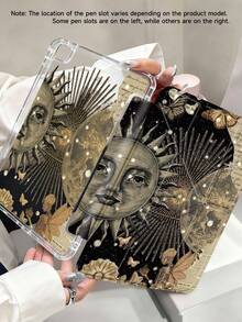 Retro Style, Sun, Skull, Cosmic Element Patterns Tablet Case Compatible With IPad Air 11-Inch M3 2025 / M2 2024, IPad Air 5th Generation 2022 , IPad (A16) 11 Inch 11th Generation 2025,Compatible With Samsung Galaxy Tab,Kindle Paperwhite 12th Gen 2024, Clear Back ,Fashion Pattern Protective Case,Autlueomatic Sleep And Wake-Up Function, Airbag Protection, Suitable For Gifts And Office Use