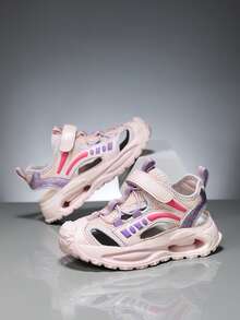 1 Pair Girls' Summer Convenient Hook And Loop Design Lightweight Comfortable Slide Sandals - Pink - View 4