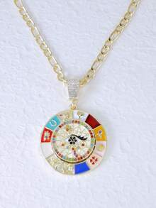 1 قلادة بسلسلة على طراز عين الشيطان الدوارة متعددة الألوان مطلية بالذهب، رمز الحظ والروليت - عين الشر - مشاهدة 8