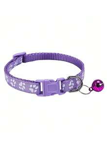 Adjustable Rainbow Cute Bell Collar With Paw Print Pattern, Suitable For Cats - Multicolor - View 13