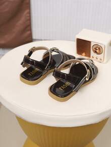 Kids Fashion Outdoor Sandals, Summer Square Toe Flat Shoes, Single Strap Sandals, New Girls Shoes, Fashionable Beach Slippers - Burgundy - View 6