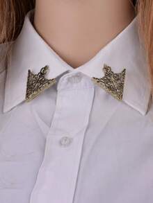 1 Pair Vintage Style Hollow Floral Crown Triangle Brooch Pin With Chain, Shirt Decoration, Elegant Unisex Jewelry Gift Brooch Badge For Party Outfit, Wedding Suit Lapel, Shirt Collar Pin - Multicolor - View 14