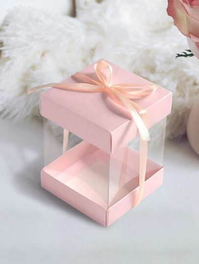 10/1ชิ้น กล่องเก็บของขวัญ, กล่องของขวัญสีชมพูใส 4 ด้าน, เครื่องประดับ, สร้อยข้อมือ, กล่องใส่แหวน, กล่องแสดงเครื่องประดับ, เหมาะสำหรับวันวาเลนไทน์, วันแม่, งานแต่งงาน, วันขอบคุณพระเจ้าและทุกฤดูกาล