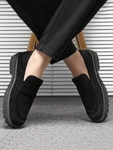 男士乐福鞋、莫卡辛鞋、休闲鞋、一脚蹬船鞋、宽松鞋、皮鞋、软底帆布船鞋、平底鞋、男鞋、黑色正装鞋 - 黑色 - 查看 4