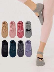 1/2/3/4/5/6 双装女士普拉提瑜伽袜，专业防滑，适合舞蹈、健身、瑜伽、地板运动 - 彩色 - 查看 3