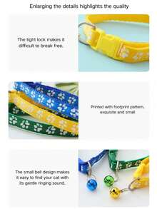 1pc Adjustable And Detachable Pet Collar With A Bell To Prevent Neck Strain. Cute Puppy Collar, Single Paw Print Pattern, Cute Kitten Collar, Pet Leash, Reflective Sticker Pet Supply Collar Set - Multicolor - View 7