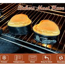 1 pieza Molde redondo de acero al carbono antiadherente de 4 pulgadas con fondo desmontable y broche de acero inoxidable, adecuado para uso doméstico y restaurantes (negro) - Negro - Ver 11