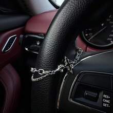 Silver Steering Wheel Chain With Black Cross Charm | Religious Car Accessory | Gothic Auto Decor | Unique Gift For Him Or Her - Steering Wheel Decorative Chain - View 6