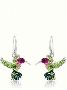 1 Pair Elegant Hummingbird Design Pendant Earrings, Suitable For Women's Daily, Party, Travel Jewelry Gift - Green - View 3