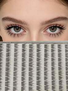 10-Row 120-Flower Mixed Packaging Segmented Single-Cluster Dense D-Curve 3D Fluffy Pre-Curved Fan Personalized Machine-Pressed False Eyelashes Segmented Natural False Eyelashes For Eye Extension - Black - View 3