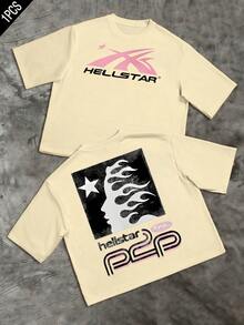 1pcs Retro Flame Star Graphic Men's Vintage 220g T Shirt Streetwear 100% Cotton Y2K Swag Double Sided Graphic Men Clothes  Digital Printed T Shirt They Are Excellent Gifts For Friends And Family - 杏色 - 查看 7