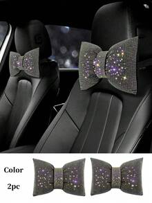 2pcs/Set 1pc Shiny Car Pillow - Car Headrest Bow Neck Support Pillow, Suitable For Drivers, With Rhinestone Bow Neck Support Cushion, Sleep Travel Neck Support Pillow, Suitable Rhinestone Car Interior Accessories For Women - Style a - View 13